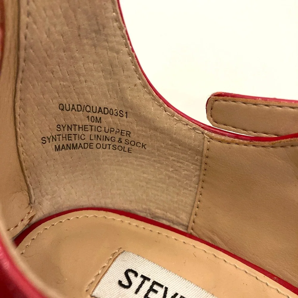 Steve Madden Quad Heels Red Patent Faux Leather Platform Womens 10 Straps Chunky